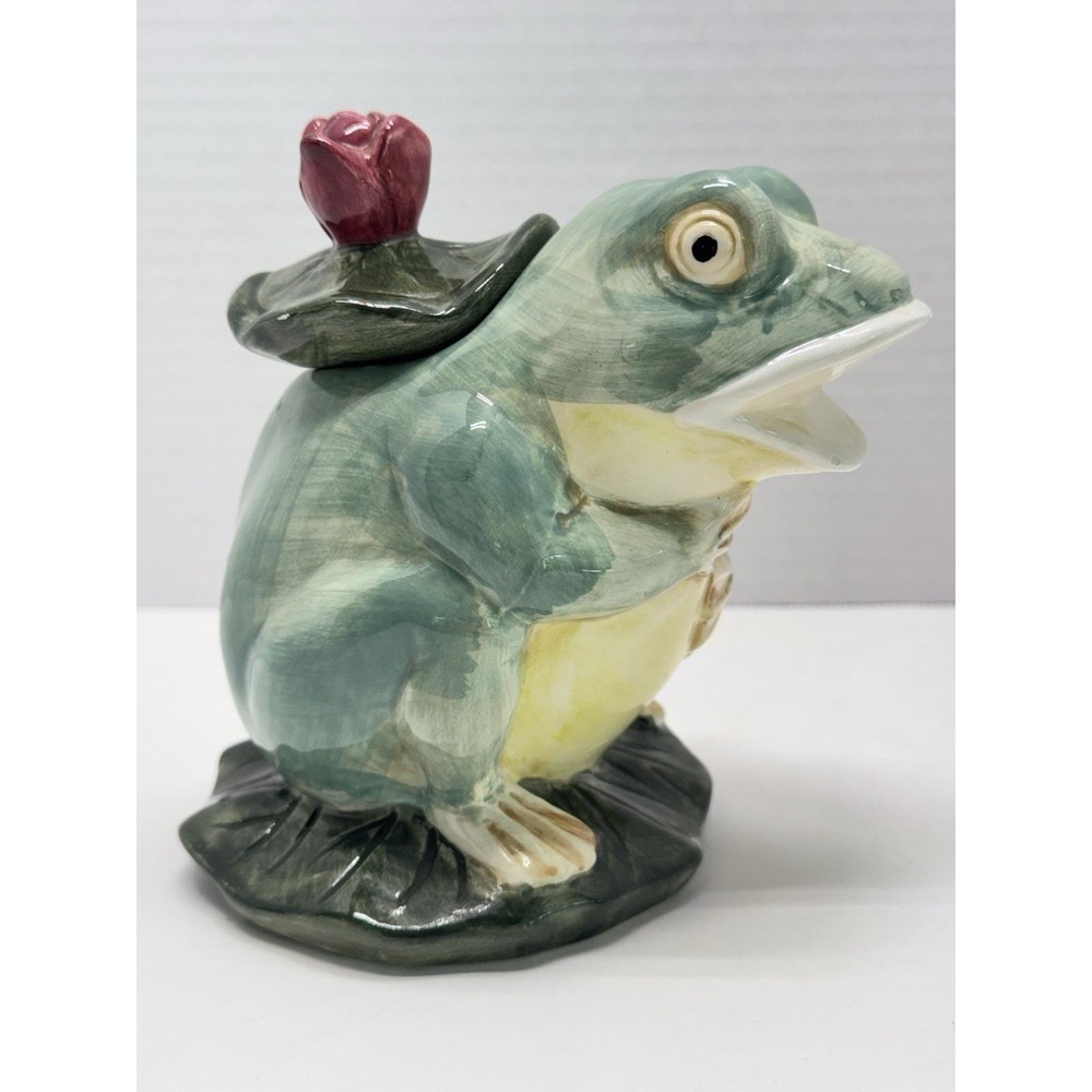 VTG Lillian Vernon Ceramic Frog Sugar Bowl with Lily Pad Lid Majolica